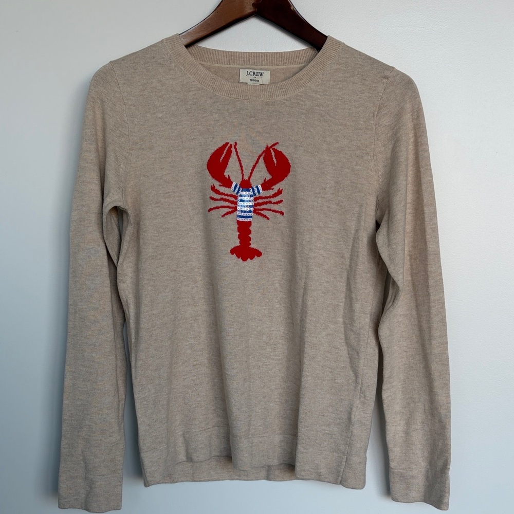 J. Crew Tan Teddie Sweater with Red Lobster and Sequins